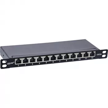 InLine 10 Zoll Patchpanel Cat.6A 0,5HE 12-Port, mit Staubschutz, schwarz