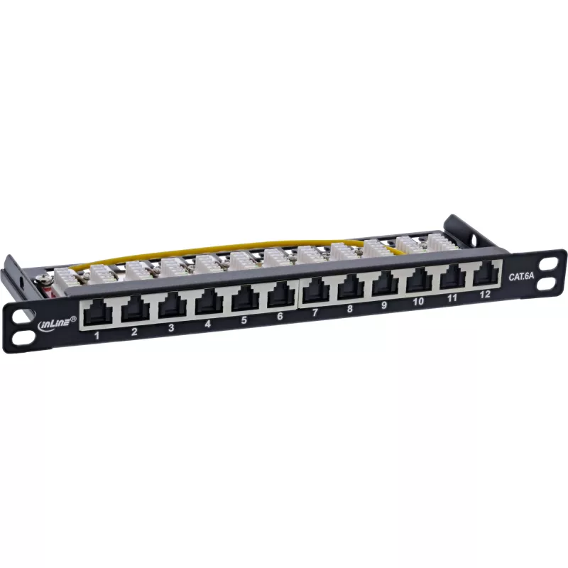 InLine 10 Zoll Patchpanel Cat.6A 0,5HE 12-Port, mit Staubschutz, schwarz