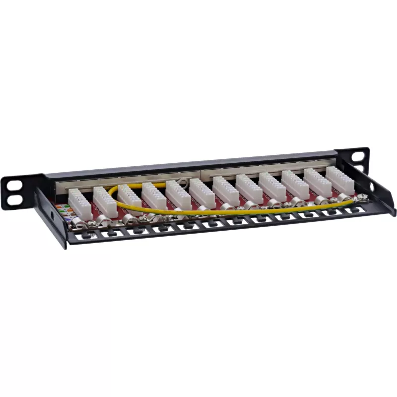 InLine 10 Zoll Patchpanel Cat.6A 0,5HE 12-Port, mit Staubschutz, schwarz