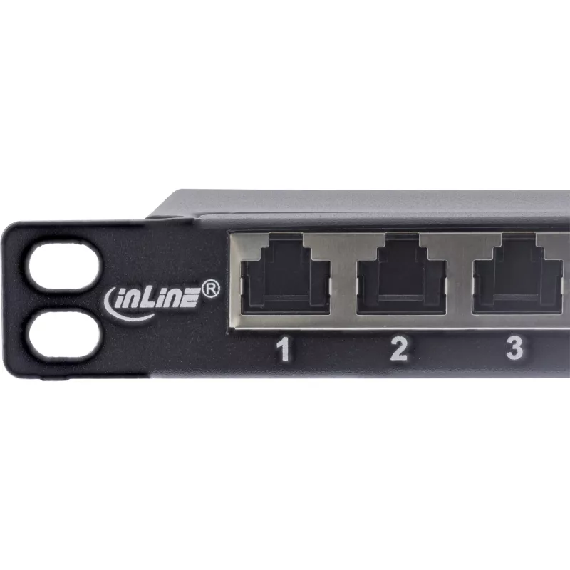 InLine 10 Zoll Patchpanel Cat.6A 0,5HE 12-Port, mit Staubschutz, schwarz