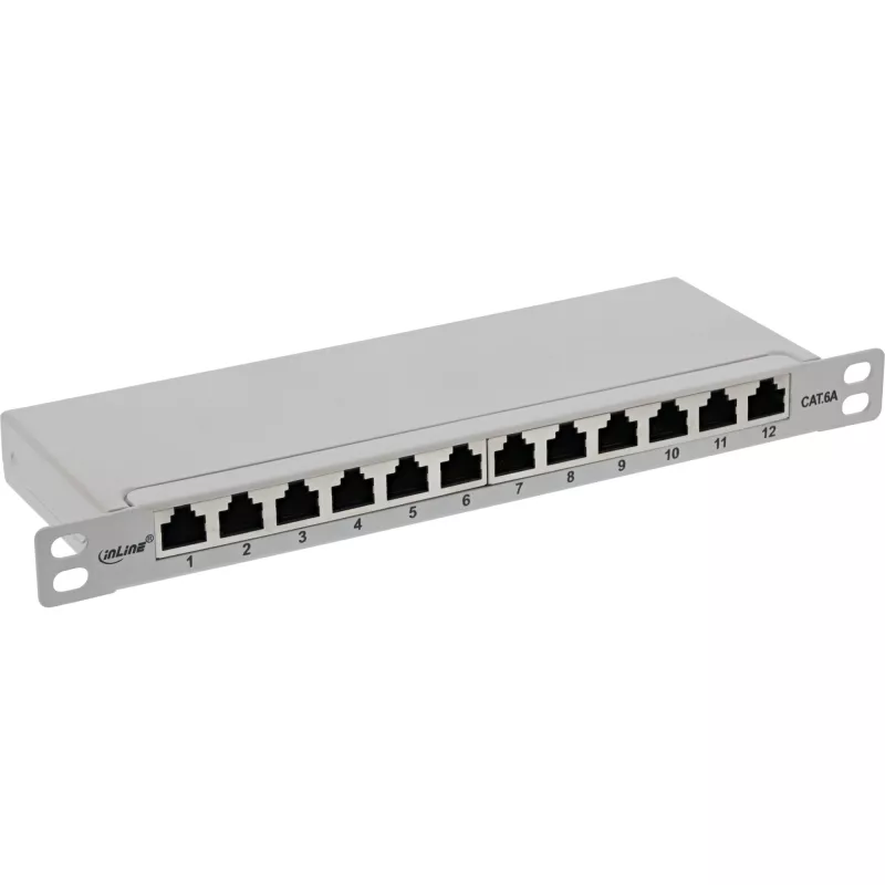 InLine Patchpanel 10 Zoll Cat.6A 0,5HE 12-Port Lichtgrau RAL7035