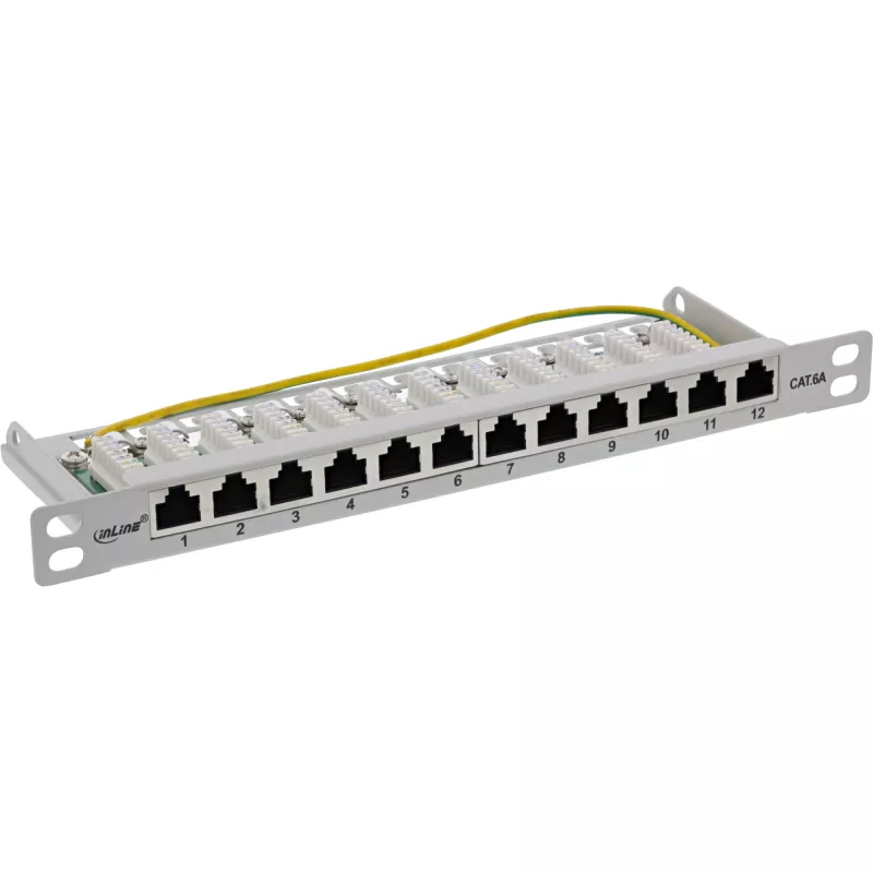 InLine Patchpanel 10 Zoll Cat.6A 0,5HE 12-Port Lichtgrau RAL7035