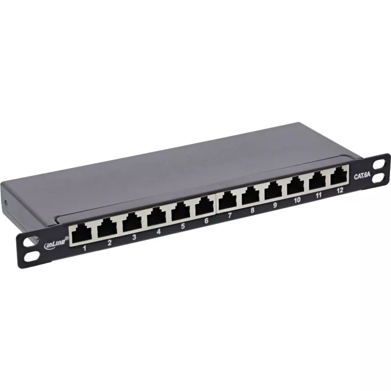 InLine Patchpanel 10 Zoll Cat.6A 0,5HE 12-Port schwarz RAL9005