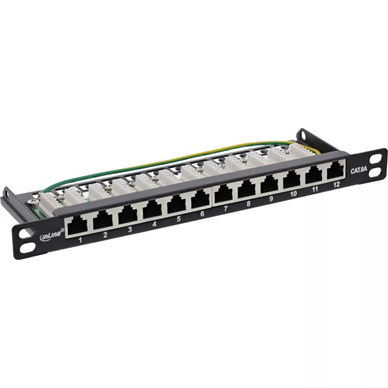 InLine Patchpanel 10 Zoll Cat.6A 0,5HE 12-Port schwarz RAL9005