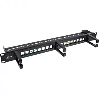 InLine 16-fach Patchpanel, Keystone-Leerpanel mit 3 Halterungen, 19 Zoll, 1HE schwarz