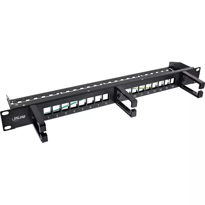 InLine 16-fach Patchpanel, Keystone-Leerpanel mit 3 Halterungen, 19 Zoll, 1HE schwarz