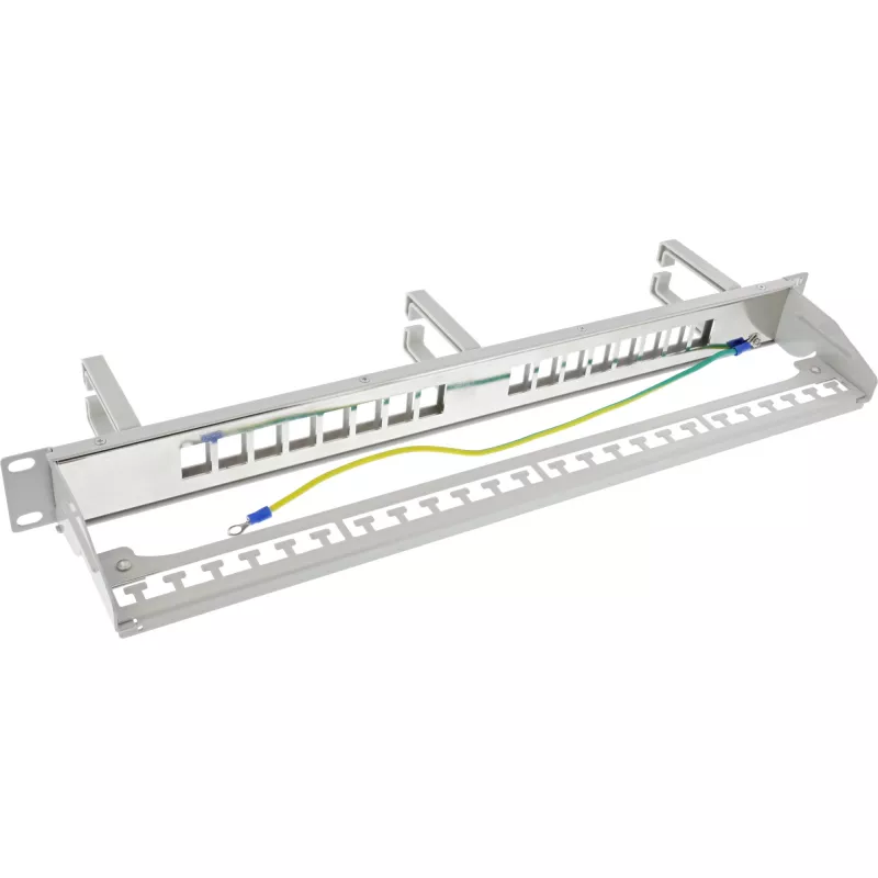 InLine Patch Panel Cat.6A 16-fach, mit 3 Kabelmanagementbügeln, 16 Keystones, 19 Zoll, 1HE, grau