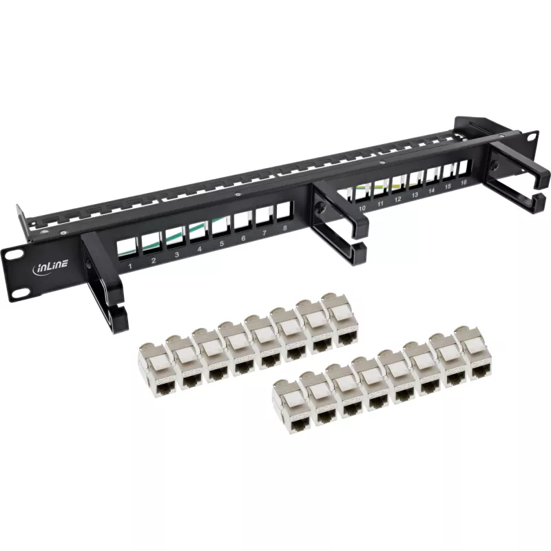 InLine Patchpanel Cat.6A 16-fach 19 Zoll 1U Schwarz