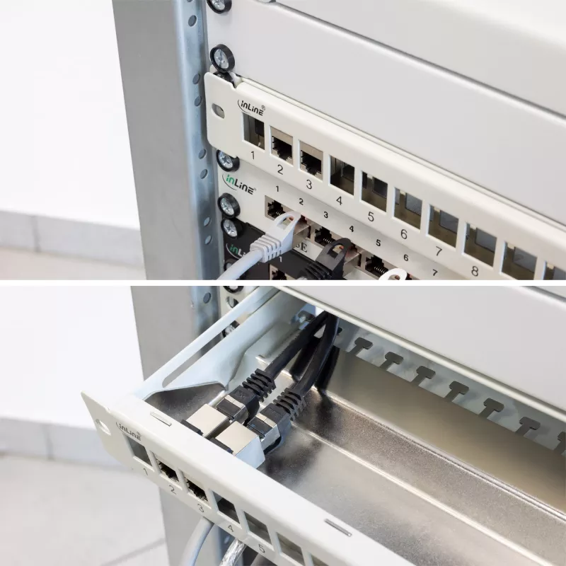 InLine Blank Patch Panel mit Auszug 19 Zoll 24 Port 1U Lichtgrau
