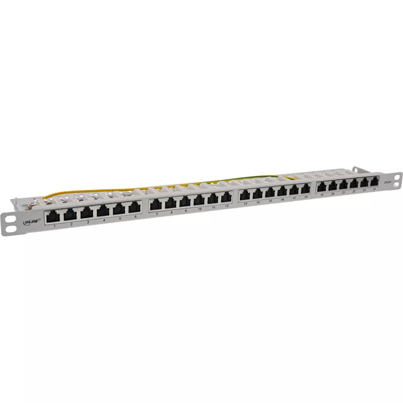 InLine 19 Zoll Patchpanel Cat.6A 0,5 U 24-Port, mit Staubschutz, grau