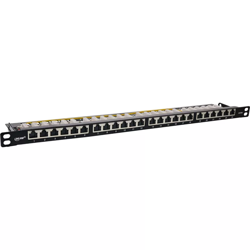 InLine 19 Zoll Patchpanel Cat.6A 0,5 U 24-Port, mit Staubschutz, schwarz