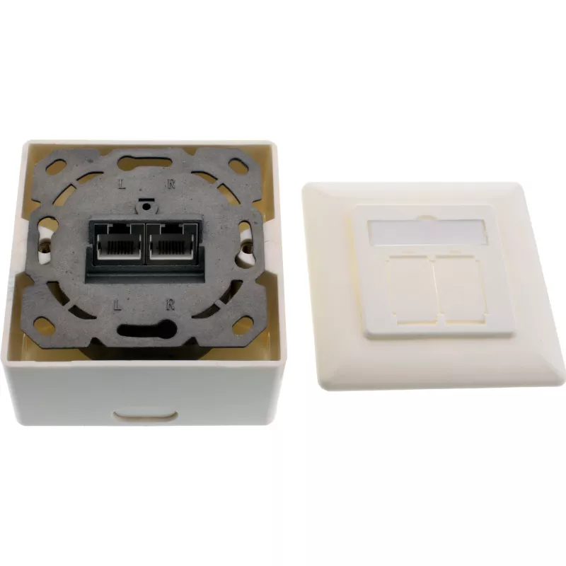 InLine Unterputzdose Cat.6A Aufputz 2x RJ45 Buchse RAL9010 weiß