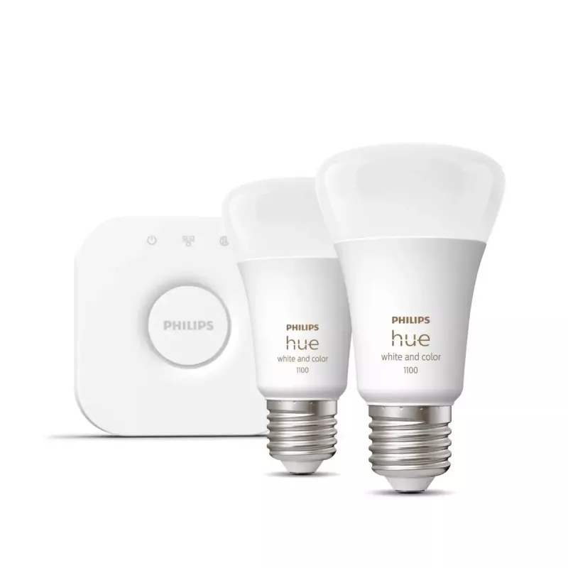 Smart LED Starterkit Philips Hue White and Colour Ambience — 2× E27 11W Leuchtmittel, Bluetooth/Zigbee