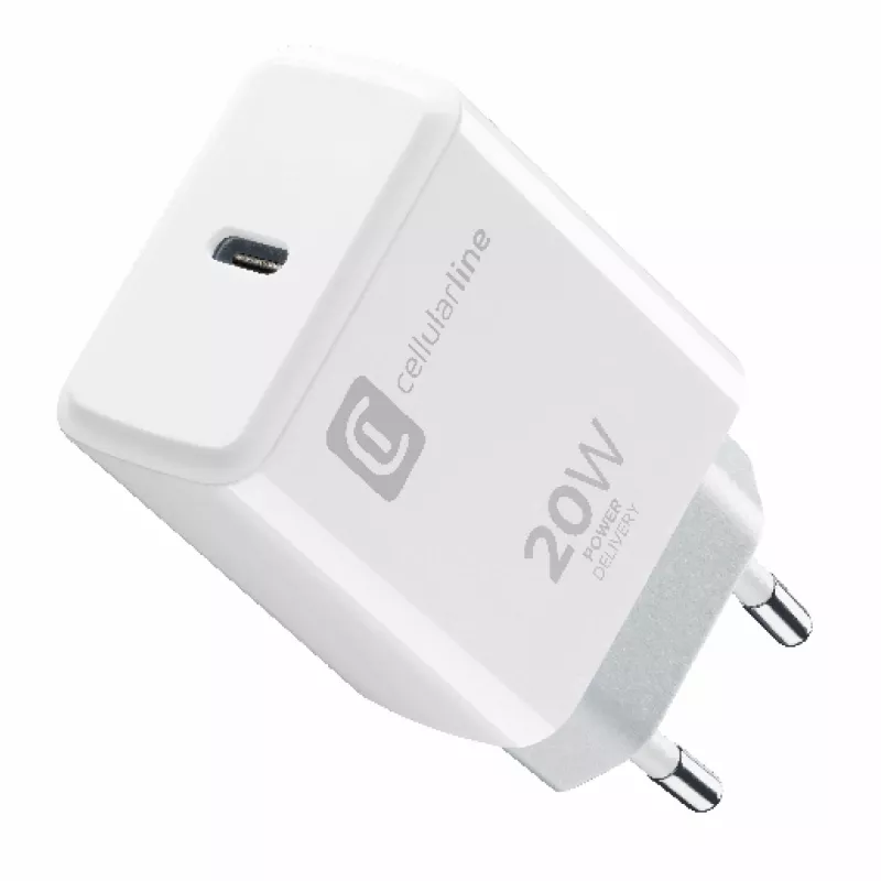 Cellularline USB-C-Ladegerät 20 W – iPhone 8 oder neuer 20-W-USB-C-Netzladegerät zum Aufladen des iPhone 8 und neuerer Modelle mit maximaler Geschwindigkeit