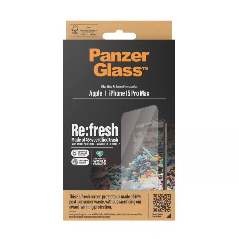 PanzerGlass ® Re:fresh Displayschutz iPhone 15 Pro Max | Ultra-Wide Fit mit EasyAligner