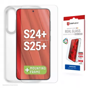 Displex Displayschutzfolie + Hülle für Samsung Galaxy S24+/S25+, Eco Montagerahmen, kratzfest