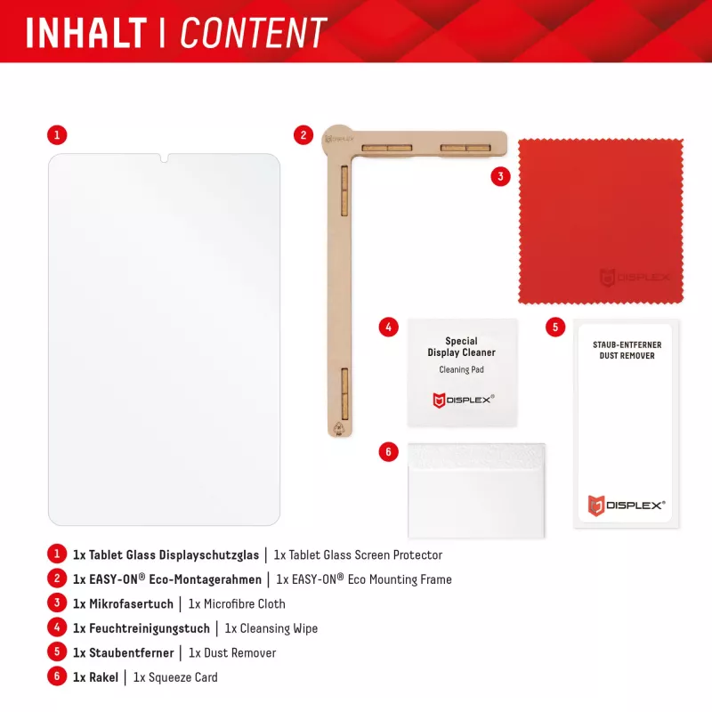 Displex Tablet Glass (9H) für Samsung Galaxy Tab A11/A9, Eco-Montagerahmen, unzerbrechlich