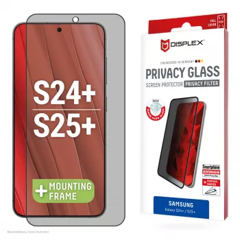 Displex Sichtschutz-Displayschutzfolie (10H) für Samsung Galaxy S24+/S25+, Eco Montagerahmen, Sichtschutzfilter