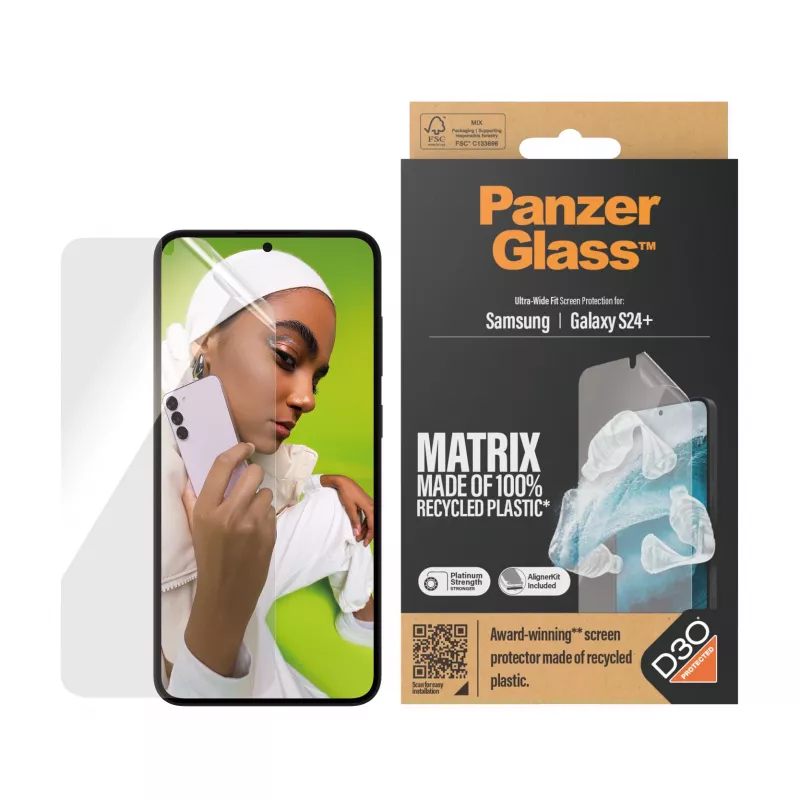 PanzerGlass ® ECO MATRIX Displayschutz mit D3O® Samsung Galaxy S24+ | Ultra-Weit-Passform mit AlignerKit