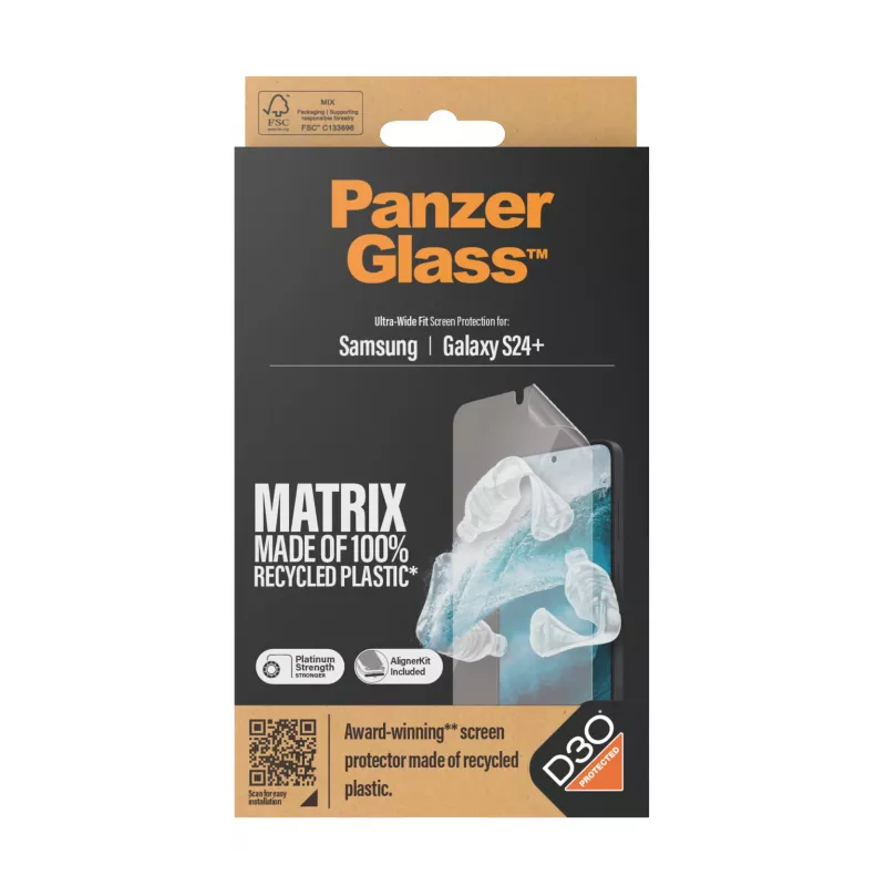PanzerGlass ® ECO MATRIX Displayschutz mit D3O® Samsung Galaxy S24+ | Ultra-Weit-Passform mit AlignerKit
