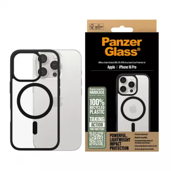 PanzerGlass® HardCase Transparent mit schwarzem MagSafe & Rahmen iPhone 16 Pro