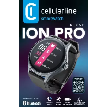 Cellularline ION PRO Round Bluetooth® Smartwatch mit App, 3,51 cm (1,38 Zoll), TFT, Touchscreen, 0,00064 GB, 98 g