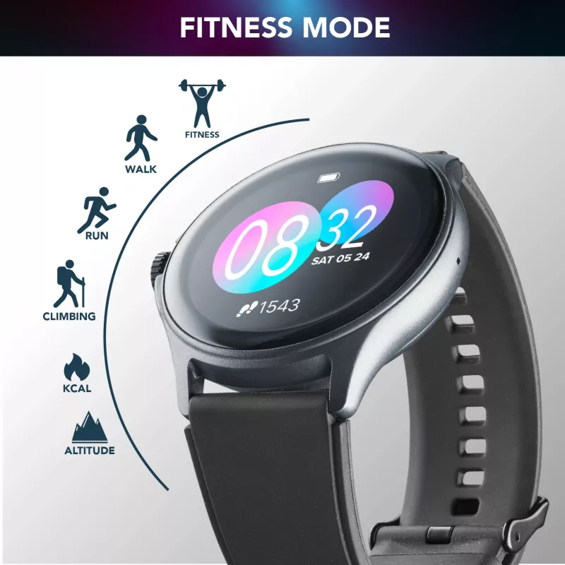Cellularline ION PRO Round Bluetooth® Smartwatch mit App, 3,51 cm (1,38 Zoll), TFT, Touchscreen, 0,00064 GB, 98 g