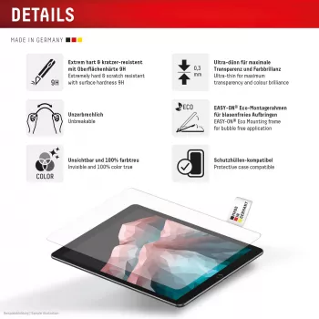 Displex Tablet Glass (9H) für Samsung Galaxy Tab S10 FE+, Eco Montagerahmen, unzerbrechlich