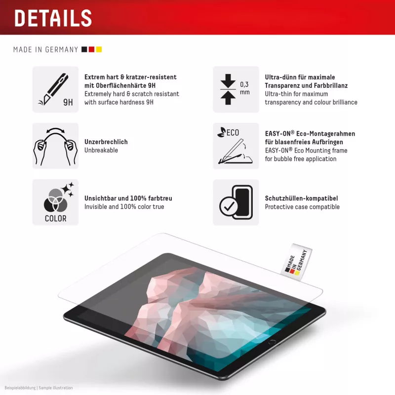 Displex Tablet Glass (9H) für Samsung Galaxy Tab S10 FE+, Eco Montagerahmen, unzerbrechlich