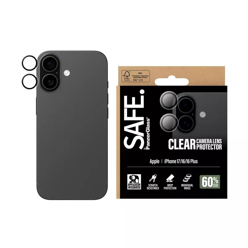 Kamera-Linsenschutz PanzerGlass SAFE für iPhone 17 16 16 Plus kratzfest stoßfest transparent