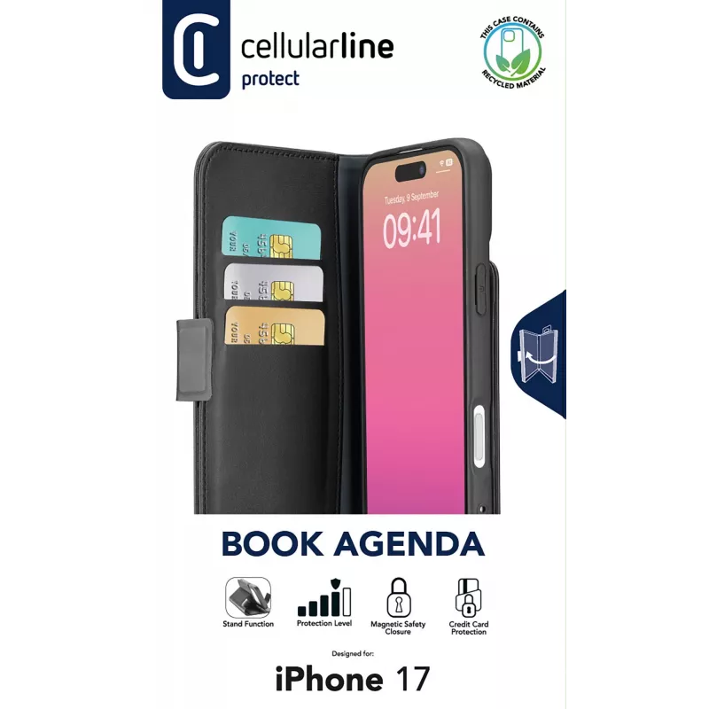 Cellularline Book Agenda – Buchhülle in Lederoptik mit Magnetverschluss für iPhone 17