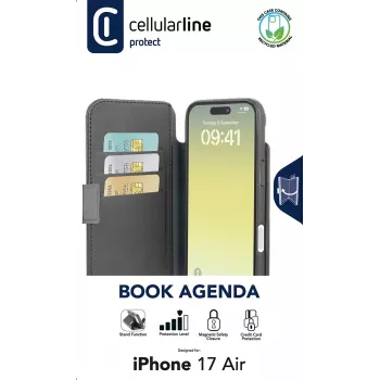 Cellularline Book Agenda – iPhone Air Hülle im Lederlook als Buchhülle mit Magnetverschluss