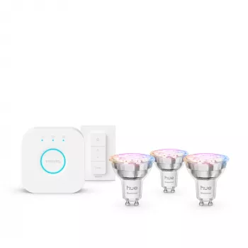 Philips Hue White and Colour Ambience Essential Starterkit: 3 GU10 Smart-Leuchtmittel (345 lm) + Dimmschalter