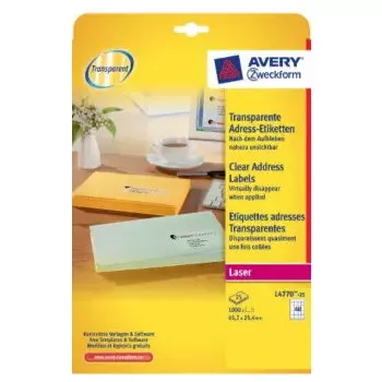 Druckeretiketten No name Avery L4770-25 — Transparentes Polyester, Laser, 1000 Stück