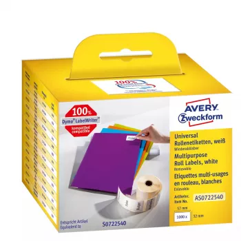 Avery AS0722540 selbstklebende, wiederablösbare Rechtecketiketten — 32 × 57 mm, weiß, 1000 Stück