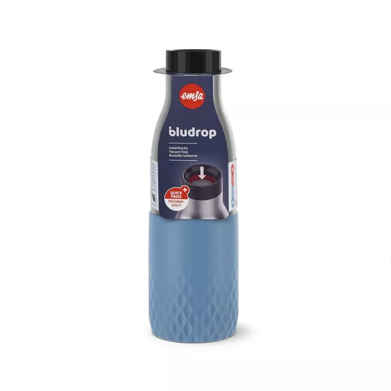 EMSA Bludrop Sleeve N3110700 Trinkflasche Fitness, Sport 500 ml Edelstahl Blau, Edelstahl