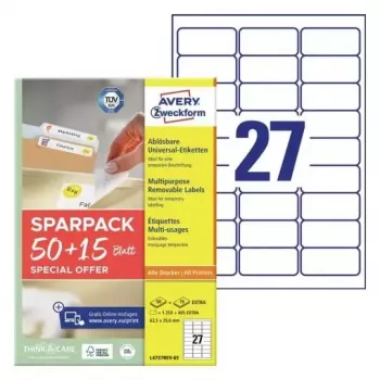 Selbstklebendes Druckeretikett AVERY L4737REV-65 Weiß 6,35 x 2,96 cm