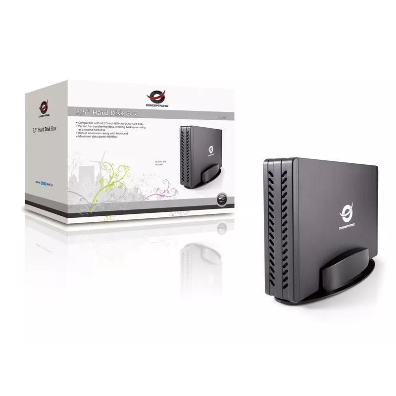 Conceptronic 3,5-Zoll-Festplattenbox, HDD-Gehäuse, 3,5 Zoll, Serial ATA, Serial ATA II, Serial ATA III, 0,48 Gbit/s, USB-Anschluss, Schwarz