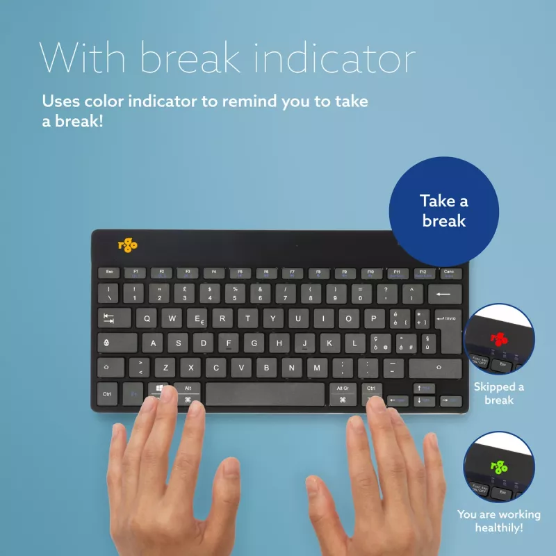 R-Go Tools Ergonomische Tastatur R-Go Compact Break, kompakte Tastatur mit Pausensoftware, QWERTY (IT), Bluetooth, schwarz