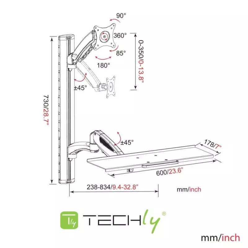 Techly ICA-PLW 02 Monitorhalterung / Standfuß 68,6 cm (27 Zoll) Wand Silber