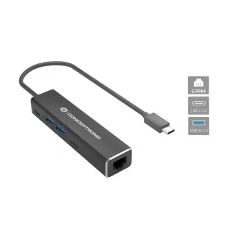 Conceptronic ABBY14B 2.5G Ethernet USB 3.2 Gen 1 Adapter mit USB-Hub, 2.5GbE, USB-A x 2, USB-C x 2
