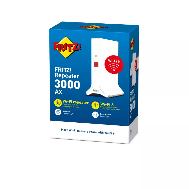 Wi‑Fi Repeater FRITZ Repeater 3000 AX Edition — Dual‑Band 2,4/5 GHz, Wi‑Fi 6 (802.11ax), bis zu 2400 Mbit/s, Gigabit Ethernet
