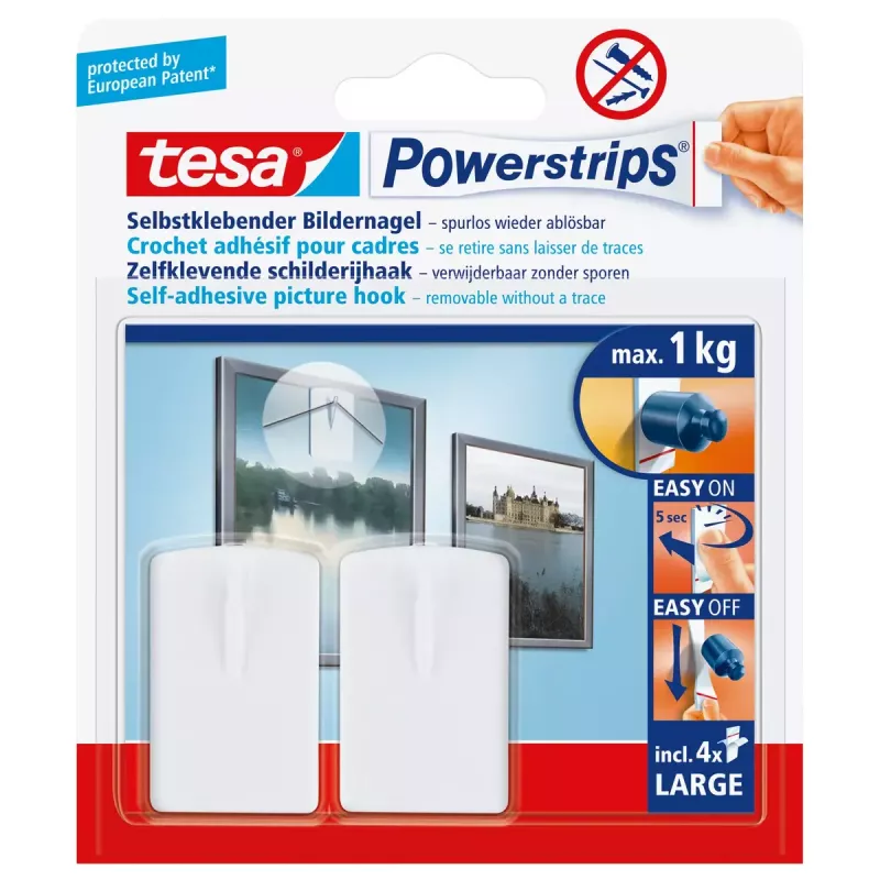 Wandhaken zur Aufbewahrung Tesa 58031-00020 Weißer Kunststoff, maximale Belastung 1 kg, 2er-Pack