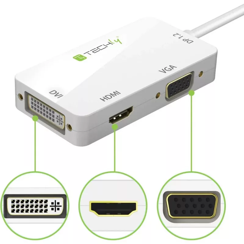 Techly Adapter 3 in 1 Mini DisplayPort (Thunderbolt) auf HDMI / DVI / VGA IADAP MDP-COMBOF12