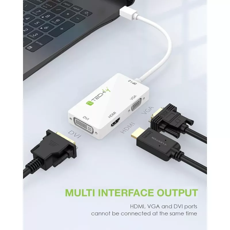 Techly Adapter 3 in 1 Mini DisplayPort (Thunderbolt) auf HDMI / DVI / VGA IADAP MDP-COMBOF12