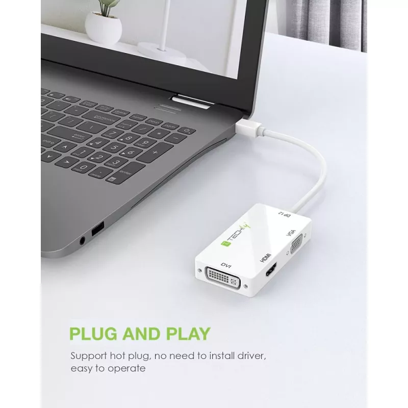 Techly Adapter 3 in 1 Mini DisplayPort (Thunderbolt) auf HDMI / DVI / VGA IADAP MDP-COMBOF12
