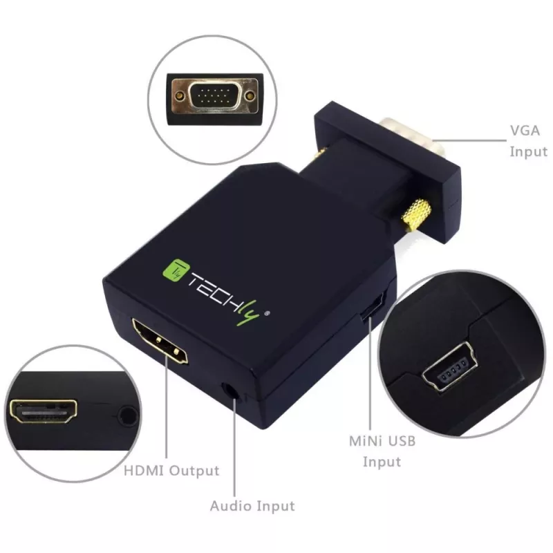 Techly Mini-Konverter VGA und Audio zu HDMI IDATA VGA-HDMINI