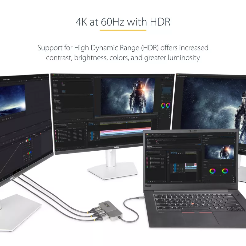 StarTech.com 3-Port USB-C Multi-Monitor Adapter, USB Type-C to 3x DisplayPort 1.4 MST Hub, Triple 4K 60Hz DP Laptop Display Extender / Splitter, HDR, Extra-Long Built-In Kabel - Windows Only