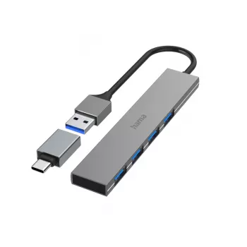 Hama 00200141 Schnittstellen-Hub USB 3.2 Gen 1 (3.1 Gen 1) Typ-A 5000 Mbit/s Grau
