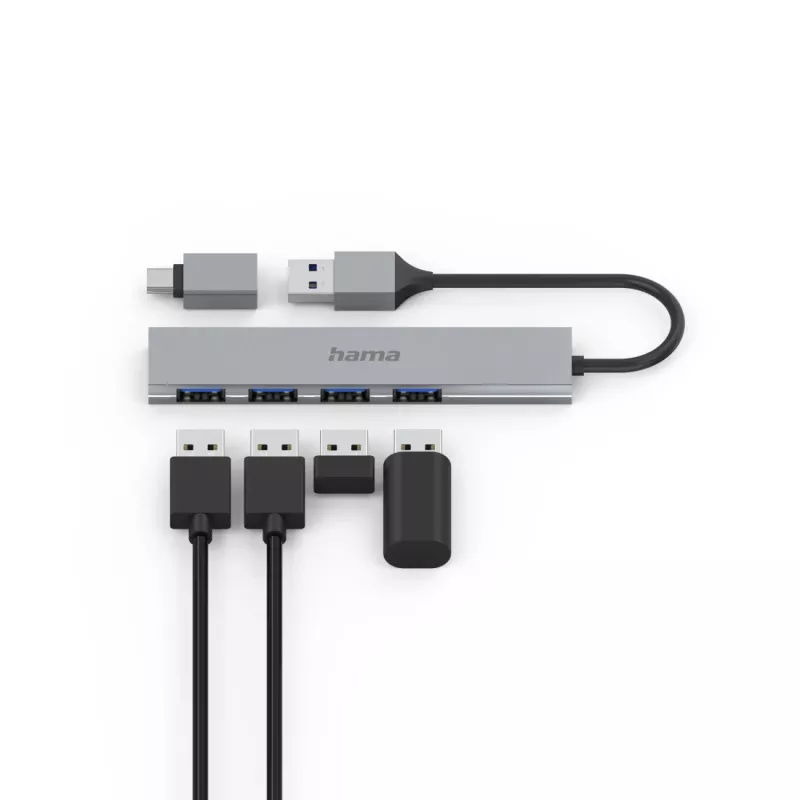 Hama 00200141 Schnittstellen-Hub USB 3.2 Gen 1 (3.1 Gen 1) Typ-A 5000 Mbit/s Grau